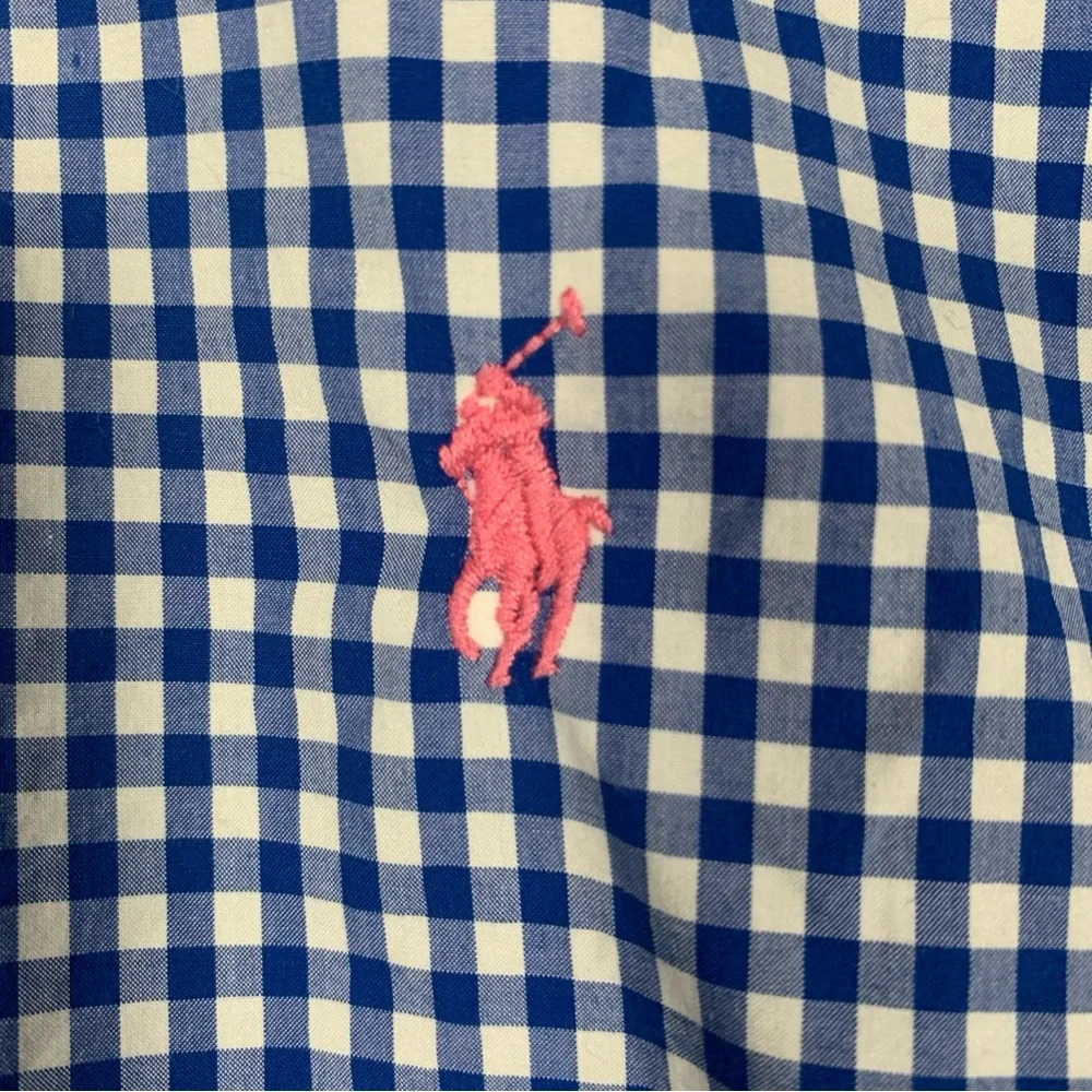 RALPH LAUREN MENS LARGE LONG SLEEVE PLAID SHIRT OXFORD LONG SLEEVE BLUE PINK PON